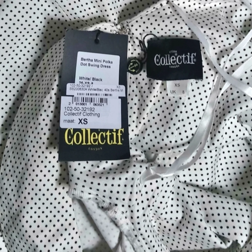 1950s Inspired Swing Dress Collectif Mainline Bertha White-Mini Black Polka Dots - Picture 5 of 7